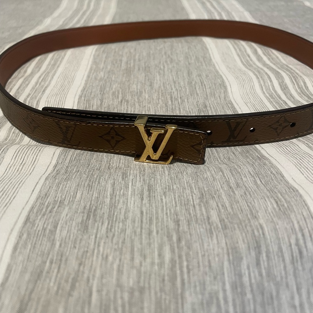Louis Vuitton Monogram Brown Belt with Gold Buckle
